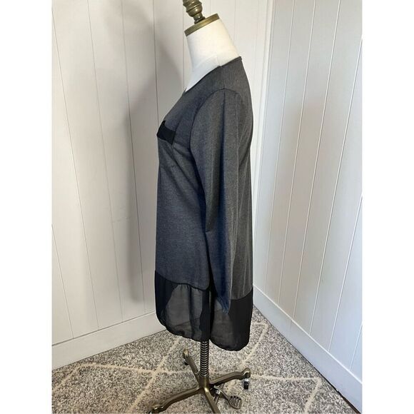 Womens Size Medium Mini Dress Gray Black Hi Low Sheer Bottom Long Sleeve - Picture 8 of 10